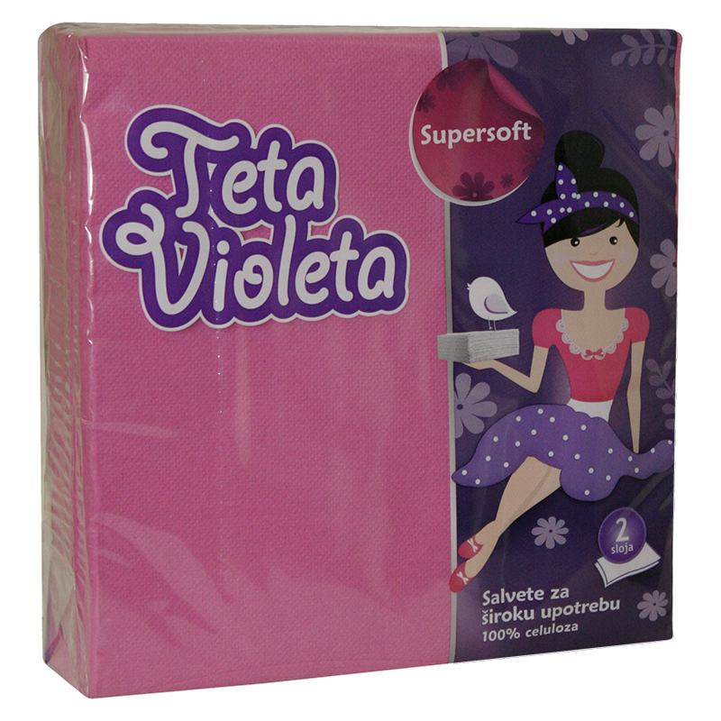 Violeta szalvéta 38x38cm 2rét. 25lap Supersoft Rózsaszín